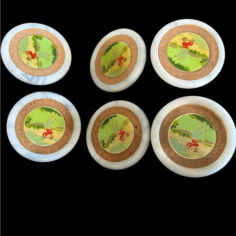 Golf Themed Marble Coaster Set with Holder